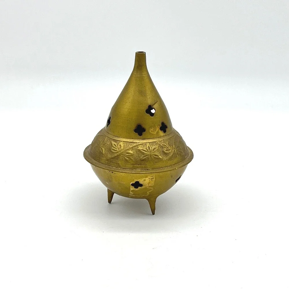 Vintage Brass Incense Burner Holder Ornate Metal Pedestal Tripod Legs - Picture 1 of 6